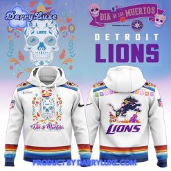 Detroit Lions Dia De Los Muertos 2024 White Hoodie