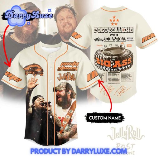 Post Malone x Jelly Roll The Big Ass Stadium Tour Baseball Jersey