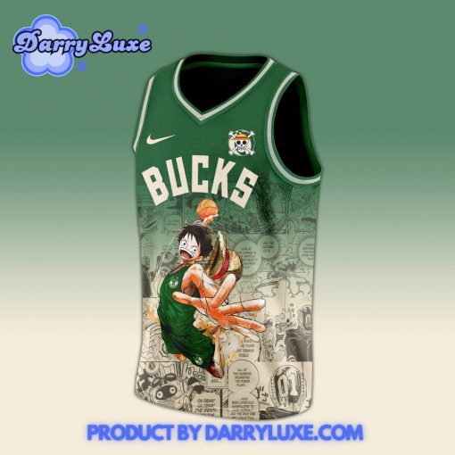 Milwaukee Bucks x Luffy One Piece the Straw Hat Pirates Basketball Jersey